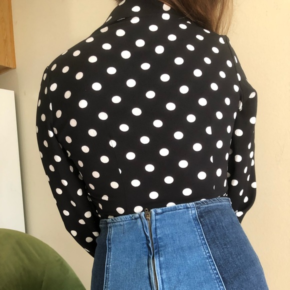 Black and White Polka Dot Wrap Top - Picture 4 of 4